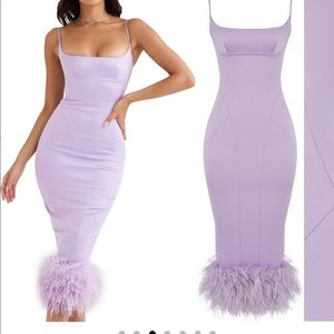 House of CB Helena Satin Feather trim midi